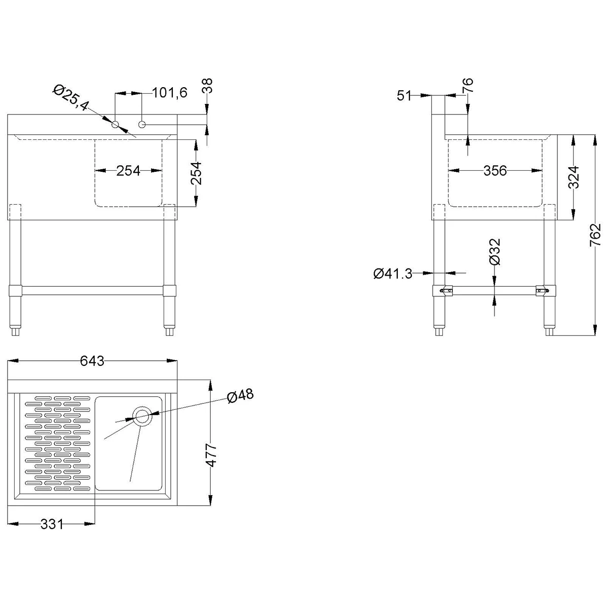 Commercial Bar Sink 1 Bowl Right 643x477x838mm | Adexa BAR1B24L 3 Commercial Bar Sink 1 Bowl Right 643x477x838mm | Adexa BAR1B24L - Image 3