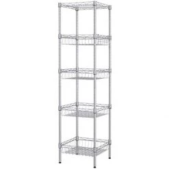 Commercial 5 Tier Basket Shelving Unit Chrome Wire 450x350x1500mm | Adexa CJC1318