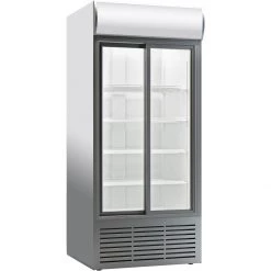 Commercial Twin Bottle Cooler Upright 852 Litres Fan Assisted Cooling Sliding Glass Doors Black/White | Adexa CL900SLDC