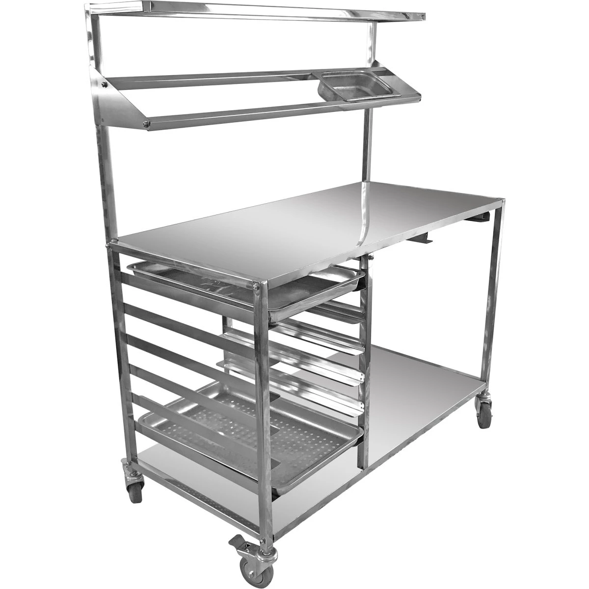 Mobile Prep Table With GN1/1 Rails & Top Shelf & Condiment Rail & Castors Stainless Steel | Adexa CPTABC 1 Mobile Prep Table With GN1/1 Rails & Top Shelf & Condiment Rail & Castors Stainless Steel | Adexa CPTABC
