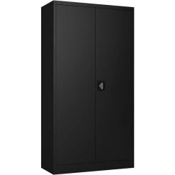 Commercial Steel Black Storage Cupboard With 4 Shelves And Lock 800x400x1800mm | Adexa FCA18BLACK