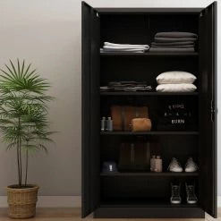 Commercial Steel Black Storage Cupboard With 4 Shelves And Lock 800x400x1800mm | Adexa FCA18BLACK -Adexa Sales FCA18BLACK 3 1200x1200 1
