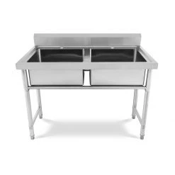 Commercial Sink Stainless Steel 2 Bowls Splashback 1200mm Depth 600mm | Adexa HJS1202