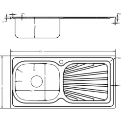 Drop In Sink With 2 Tap Holes & Draining Board 1 Bowl Stainless Steel | Adexa HMS77F -Adexa Sales HMS77F TD 1200x1200 1