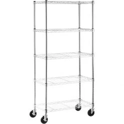 Professional 5 Tier Shelving Unit Chrome Wire With Wheels 600x350x1550mm | Adexa LD6035155B5CW
