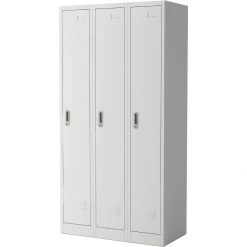 Commercial Grey Three Door Locker With Clothes Hanger, Fixed Shelf And Mirror 900x450x1800mm | Adexa LOCKER3TW