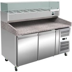 Pizza Prep Counter 2 Doors Granite Top Refrigerated Counter Top Display 6xGN1/3 Depth 800mm | Adexa PZ26+PT26