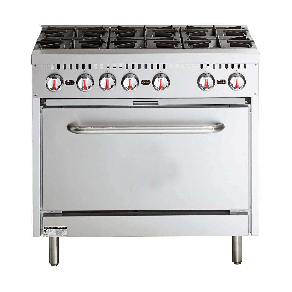 Professional Stainless Steel Gas Range Oven (8kW/hr) With 6 Burners (36kW/hr) And Removable Overshelf | Adexa RGR36X 1 Professional Stainless Steel Gas Range Oven (8kW/hr) With 6 Burners (36kW/hr) And Removable Overshelf | Adexa RGR36X