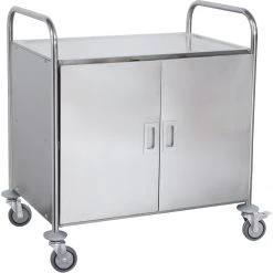 Commercial Serving/Service/Clearing Trolley With Cabinet & Doors Stainless Steel 3 Tier 860x540x940mm | Adexa RST3AD