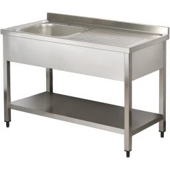 Commercial Sink Stainless Steel 1 Bowl Left Bottom Shelf Splashback 1000mm Depth 600mm | Adexa VS106LBS