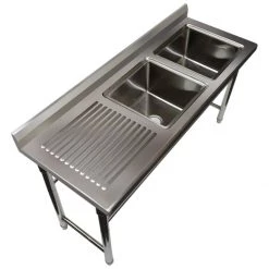 Commercial Sink Stainless Steel 1700x600x900mm 2 Bowls Right Splashback | Adexa ST245BR