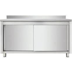 Commercial Worktop Floor Cupboard Sliding Doors Stainless Steel Width 1400mm Depth 600mm Upstand | Adexa THASR146A