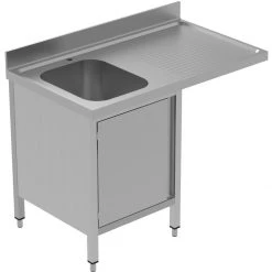 Commercial Sink For Dishwashers With Cupboard 1 Bowl Left Splashback 1200mm Depth 700mm | Adexa THSSR127SBL1