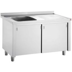 Commercial Sink With Cupboard Stainless Steel 1 Bowl Left Splashback Width 1000mm Depth 700mm | Adexa THSSR107BL1
