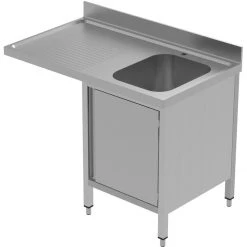 Commercial Sink For Dishwashers With Cupboard 1 Bowl Right Splashback 1200mm Depth 600mm | Adexa THSSR126SBR1