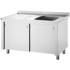 Commercial Sink With Cupboard Stainless Steel 1 Bowl Right Splashback Width 1000mm Depth 700mm | Adexa THSSR107BR1