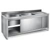 Commercial Sink With Cupboard Stainless Steel 2 Bowls Left Splashback Width 1800mm Depth 700mm | Adexa THSSR187BL2