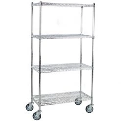 Professional Wire Shelving Unit 4 Tier Silver Mobile 560x350x1200mm | Adexa W4T