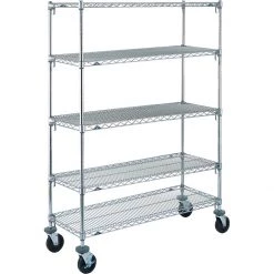 Professional Wire Shelving Unit 5 Tier Silver Mobile 560x350x1600mm | Adexa W5T