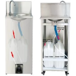 Foot Operated Mobile Wash Basin With Backsplash & Castors Stainless Steel | Adexa WHF277 -Adexa Sales WHF277203 1200x1200 1