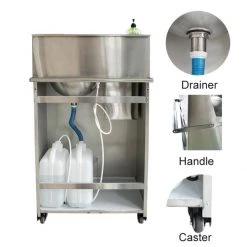 Foot Operated Mobile Wash Basin With Backsplash Paper Towel Dispenser & Castors Stainless Steel | Adexa WHF278 -Adexa Sales WHF278203 1200x1200 1