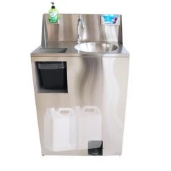 Foot Operated Mobile Wash Basin With Backsplash Paper Towel Dispenser & Castors Stainless Steel | Adexa WHF278 -Adexa Sales WHF278205 1200x1200 1